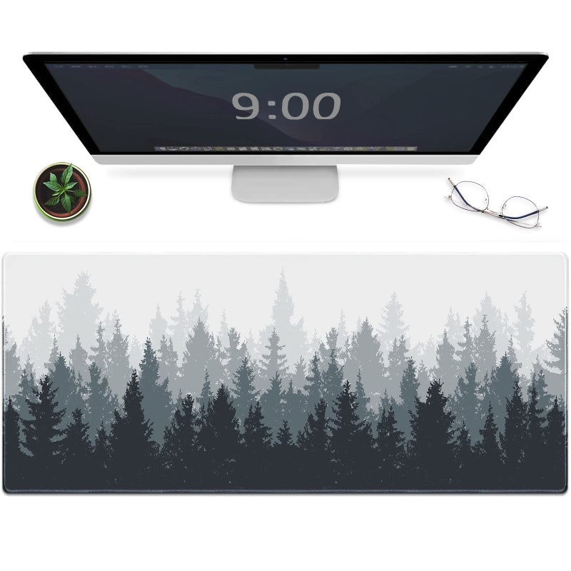 Galdas Gaming Mouse Mat Mat نمط خلفية الغابات XXL XL كبير ماوس حصيرة طويلة ممتدة لوحة الماوس مكتب حصيرة عدم الانزلاق المطاط منصات الفئران مخيط حواف لوحة رقيقة (31.5 × 11.8 × 0.12 بوصة) شجرة - Image 1